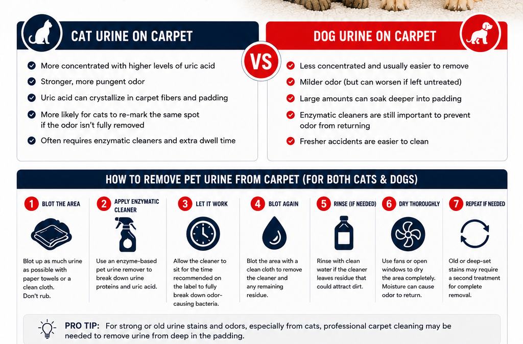 Cat Urine vs Dog Urine – Is There a Difference in How to Remove Them from Carpet?